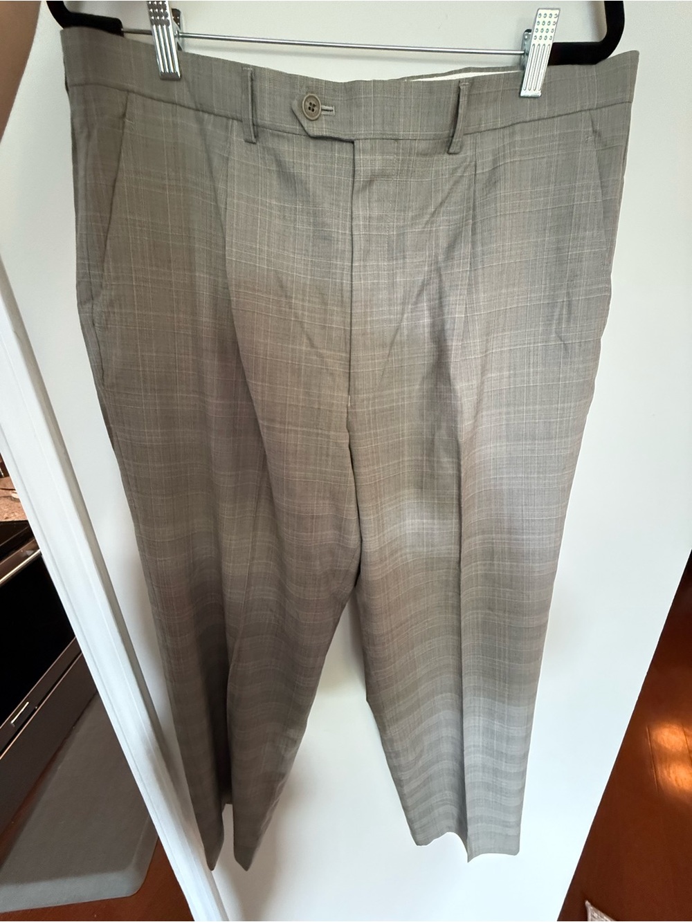 Men's Taupe Plaid Dress Pants - Classic Flat Front Giovanni Valentino size 38